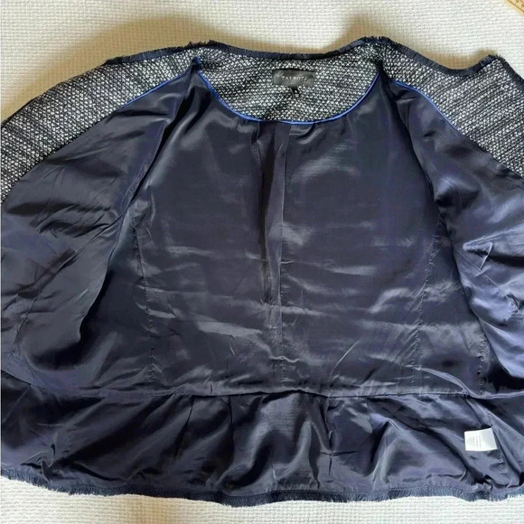Talbots Blazer Size 16 Navy Tweed Fringe Peplum Career Classic Timeless Mature - Picture 4 of 7